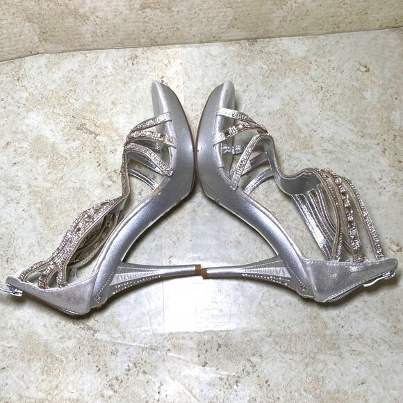 Silver Rhinestone High Heel Sandals With Zipper Back For Women Glam Party Prom - Picture 5 of 8